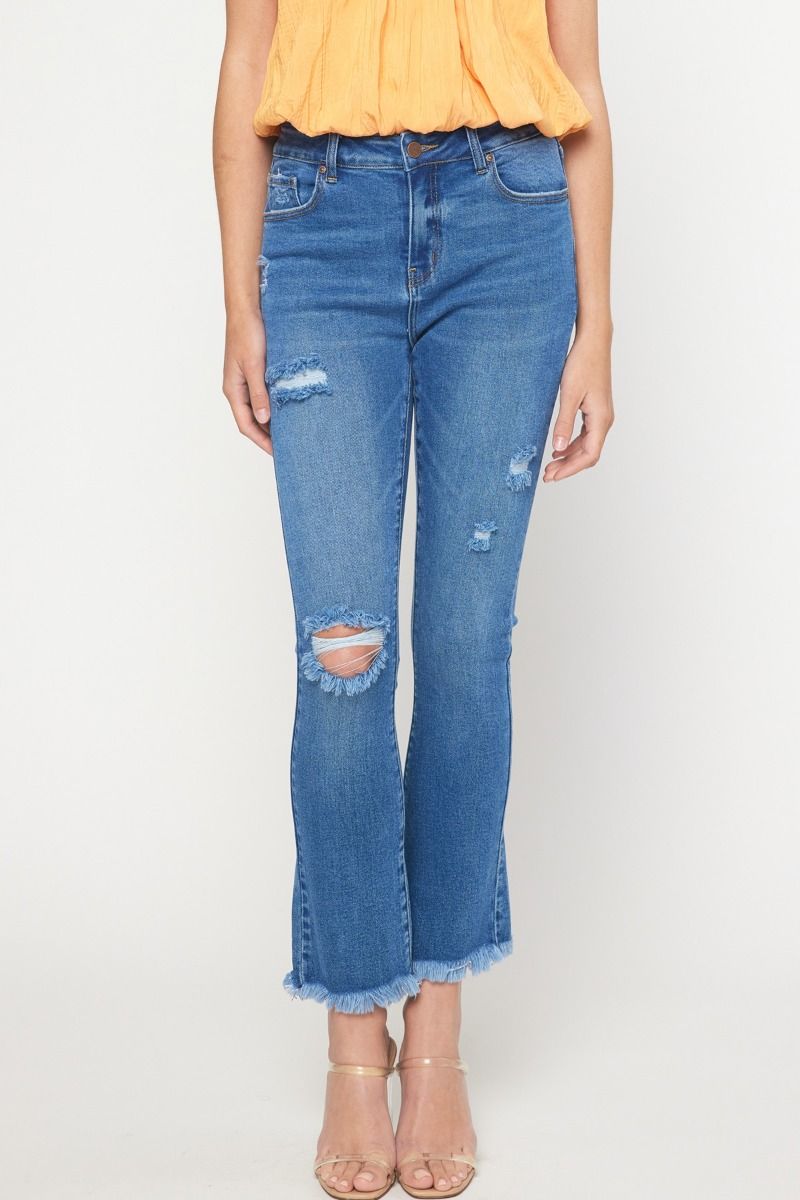High-Waisted Straight Leg Ripped Jeans