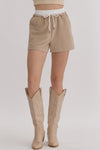 Taupe Textured Solid High Waisted Shorts