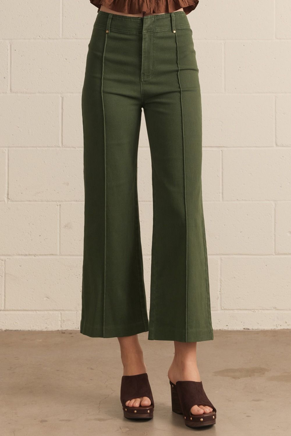 High Rise Wide Leg Pants - Hunter Green