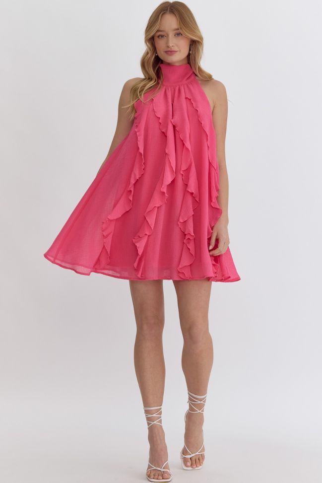 Ruffled high neck dress