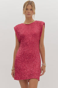 Entro Sequin Embellished Sleeveless Mini Dress in Fuchsia