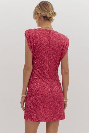 Entro Sequin Embellished Sleeveless Mini Dress in Fuchsia