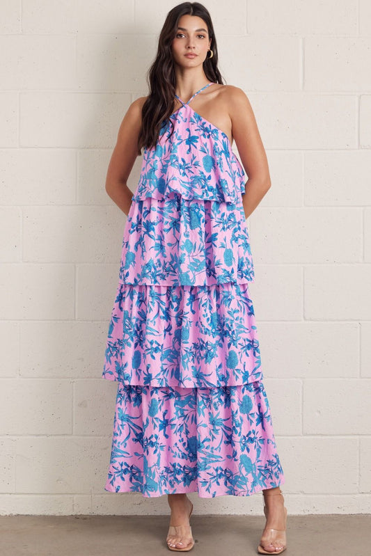 Floral Pink/Blue Midi Dress