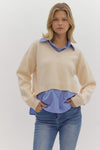 Cream and Blue Casual sweater