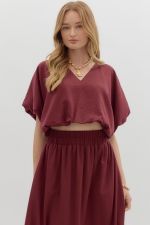 Puff Sleeve Burgundy Cropped Top