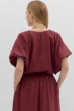 Puff Sleeve Burgundy Cropped Top