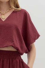 Puff Sleeve Burgundy Cropped Top