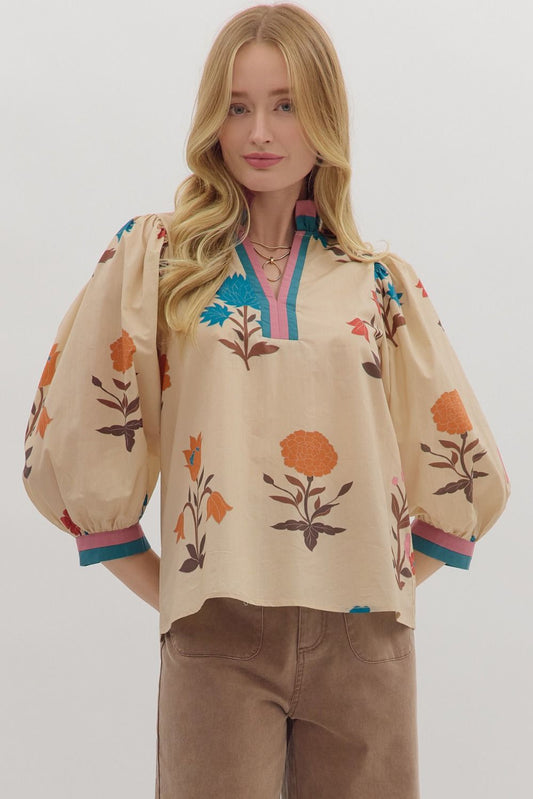 The Elizabeth Floral Puff Sleeve Blouse