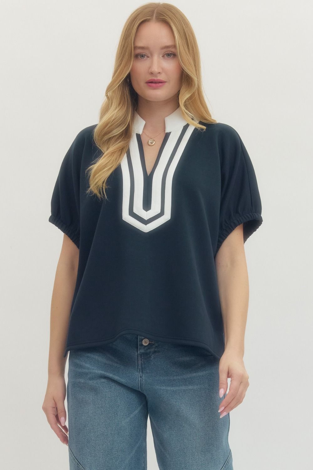 The sailor  Navy Contrast Blouse