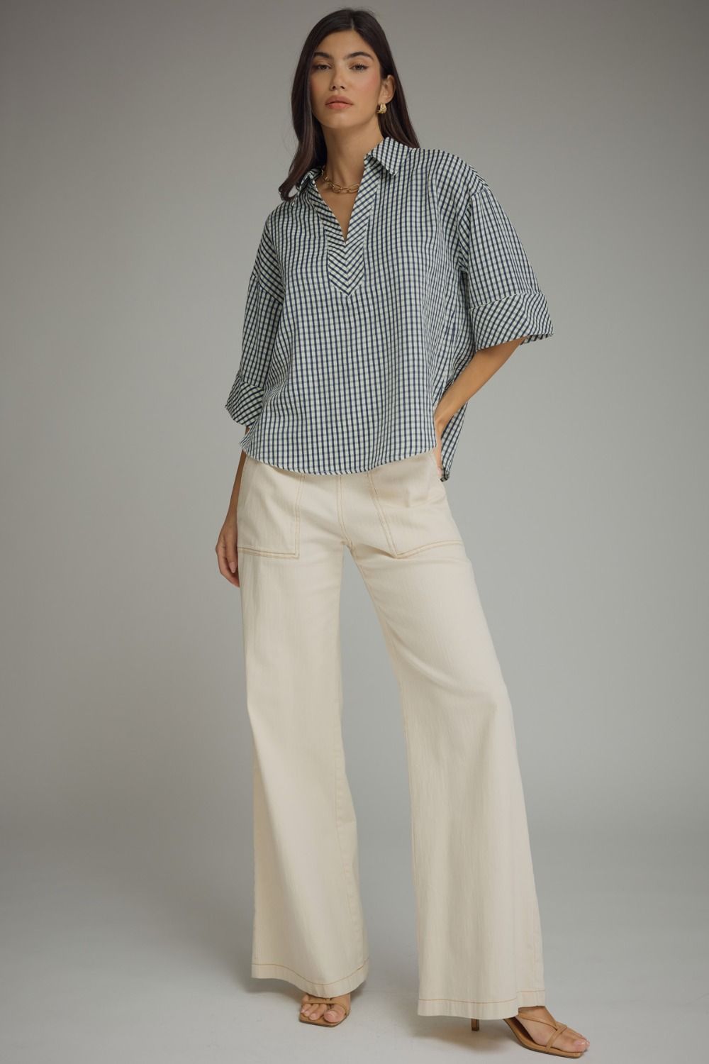 The Donna Navy and White Gingham Blouse