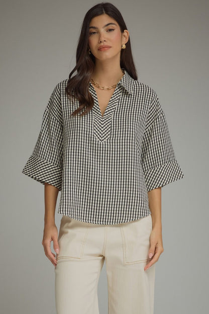 The Quin Black and Cream Gingham Blouse