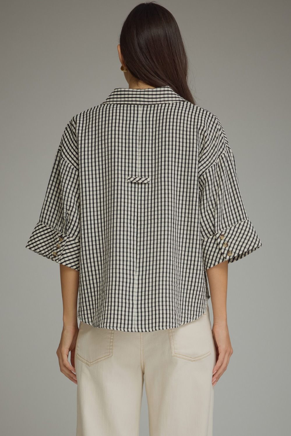 The Quin Black and Cream Gingham Blouse