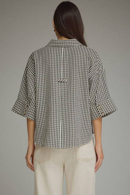 The Quin Black and Cream Gingham Blouse