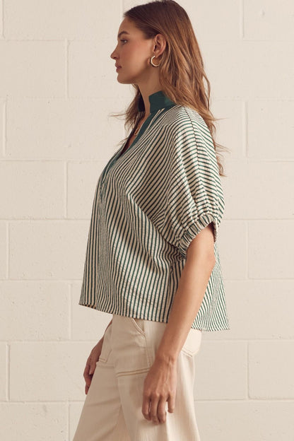 The Janie Green Striped Top
