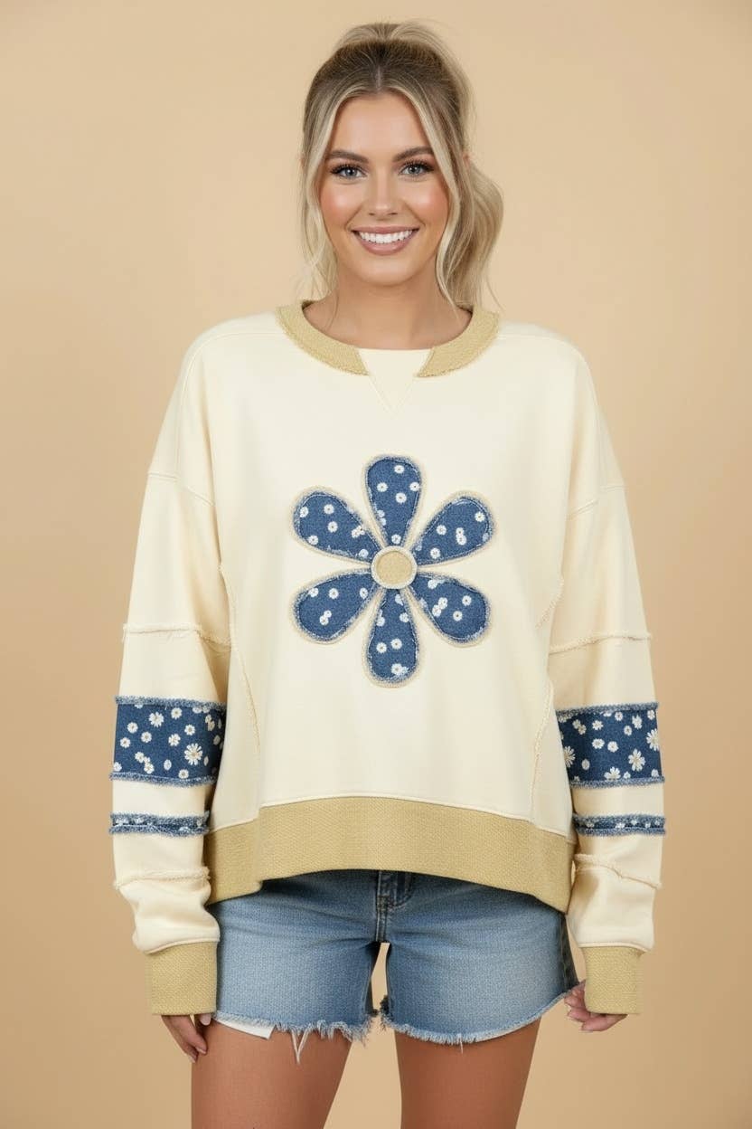 Daisy Appliqué Oversized Sweatshirt - Cream