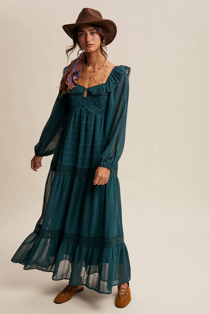 Diane Ruffle Trim Tiered Maxi Dress