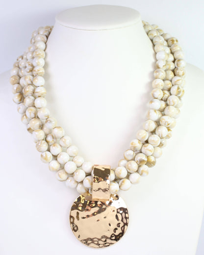 Laven Layered Beaded Necklace with Pendant Natural: Default