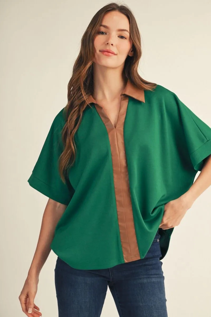 The Harper Leather Contrast Top