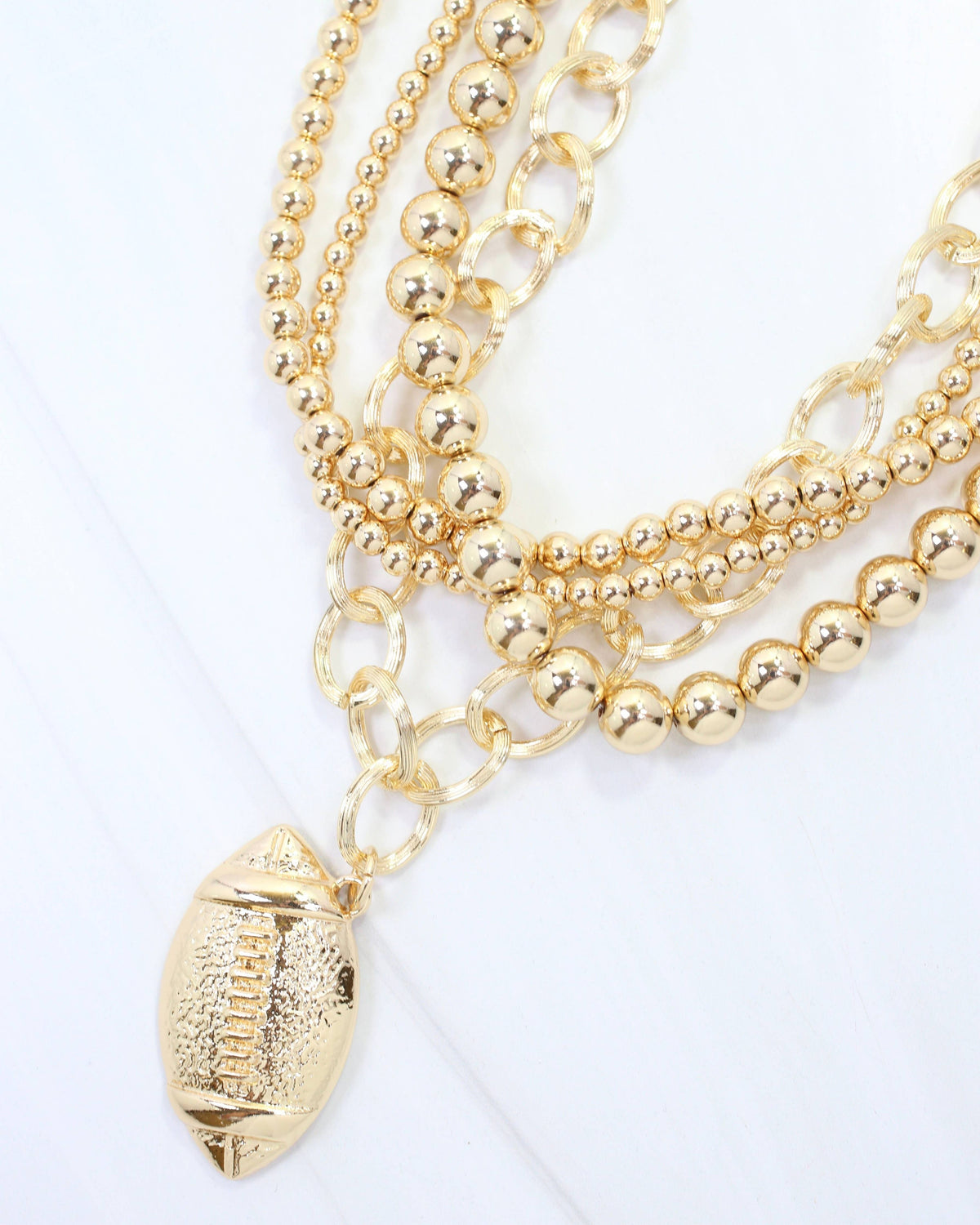 Bree Beaded Layered Necklace Football Gold: Default