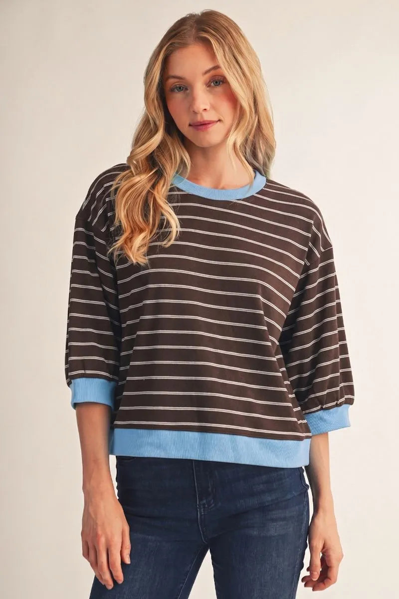 The Elsa Blue and Brown Striped Top