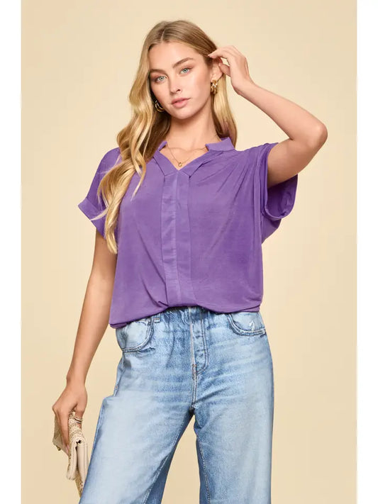 Wrinkle-Free Pleated Lizzy Blouse Violet Splash