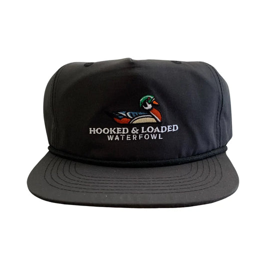 Hooked and Loaded Woodie Waterfowl Solid Black Rope Hat