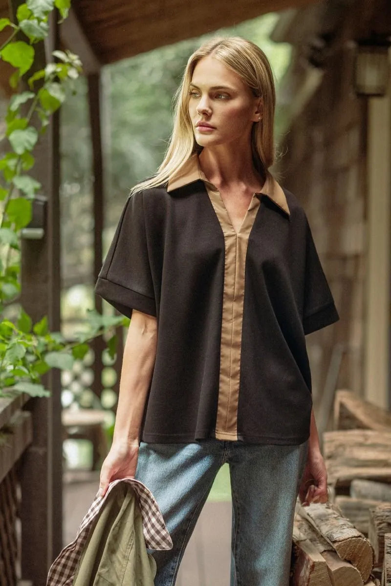 The Harper Leather Contrast Top