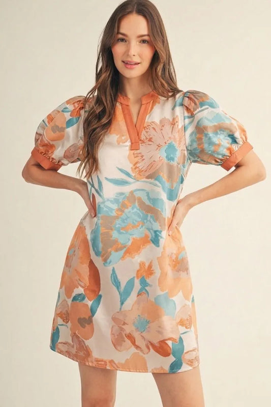 The Delilah Apricot Mix Floral Jacquard Dress