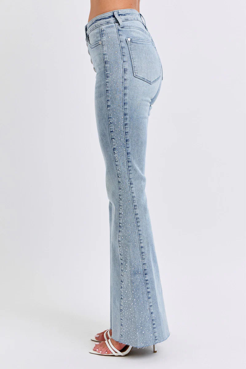 Judy Blue MR Rhinestone Side Panel Detail Flare Jeans