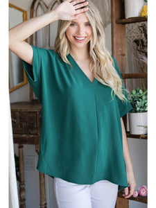 Jodifl Hunter Green V-neck Blouse