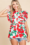 Red Flower Print Babydoll Top