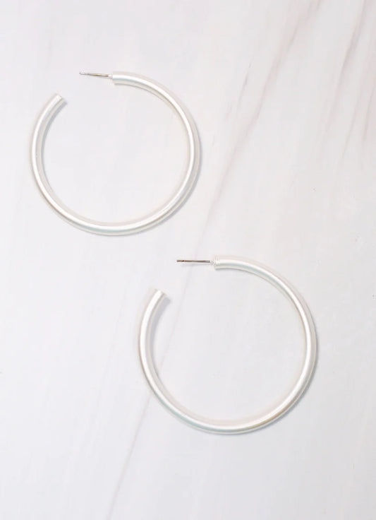 Arden Satin Hoop Earring Matte Silver