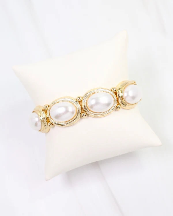 Galant Framed Pearl Stretch Bracelet Gold
