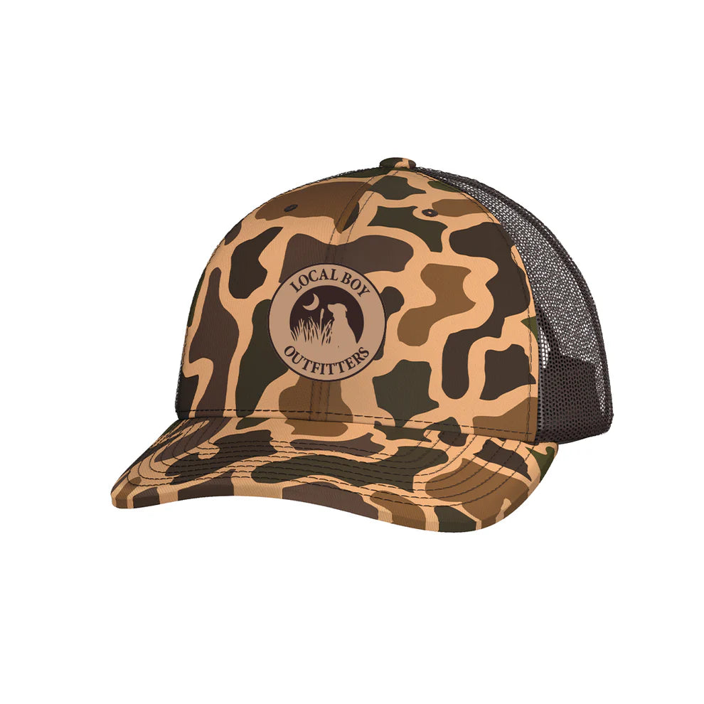 Local Boy Youth Leather Patch Trucker in Old School Camo