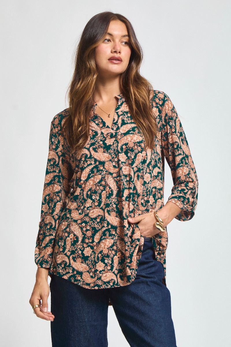 Dear Scarlett Green and Cream Lizzy Top