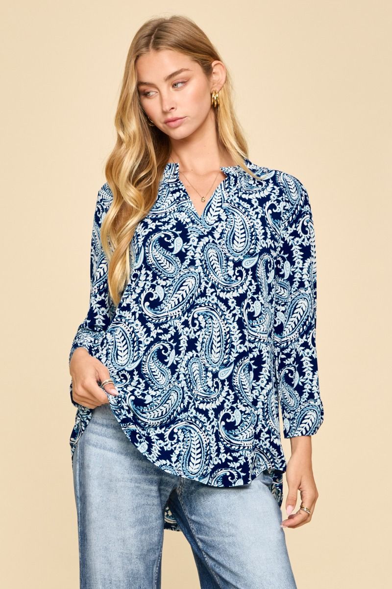 Dear Scarlett Abstract Navy Lizzy Top