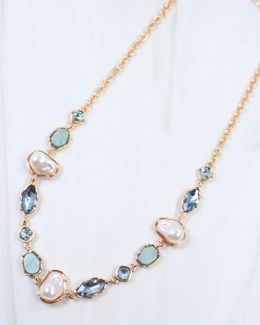 Aleia Pearl and Stone Necklace Blue