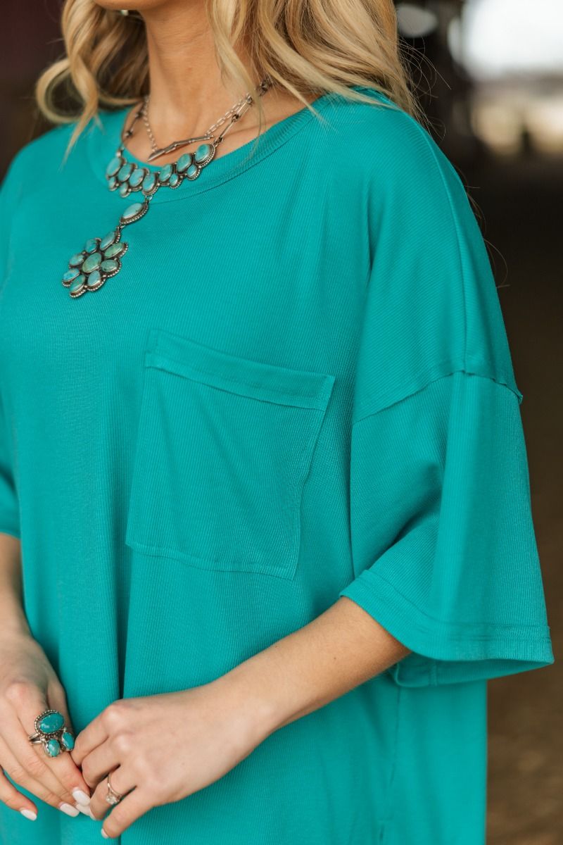 The Skylar Emerald Baby Ribbed Boyfriend Shirt