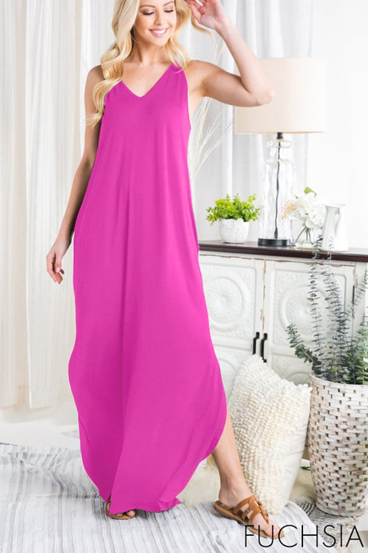 The Lenlei Long Fushsia Sleeveless Dress