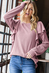 Long Ruffled Sleeve Solid Urban Ribbed Top