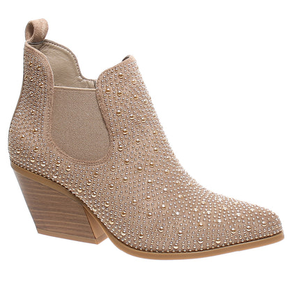 Pierre Dumas Embellished Bootie in Taupe