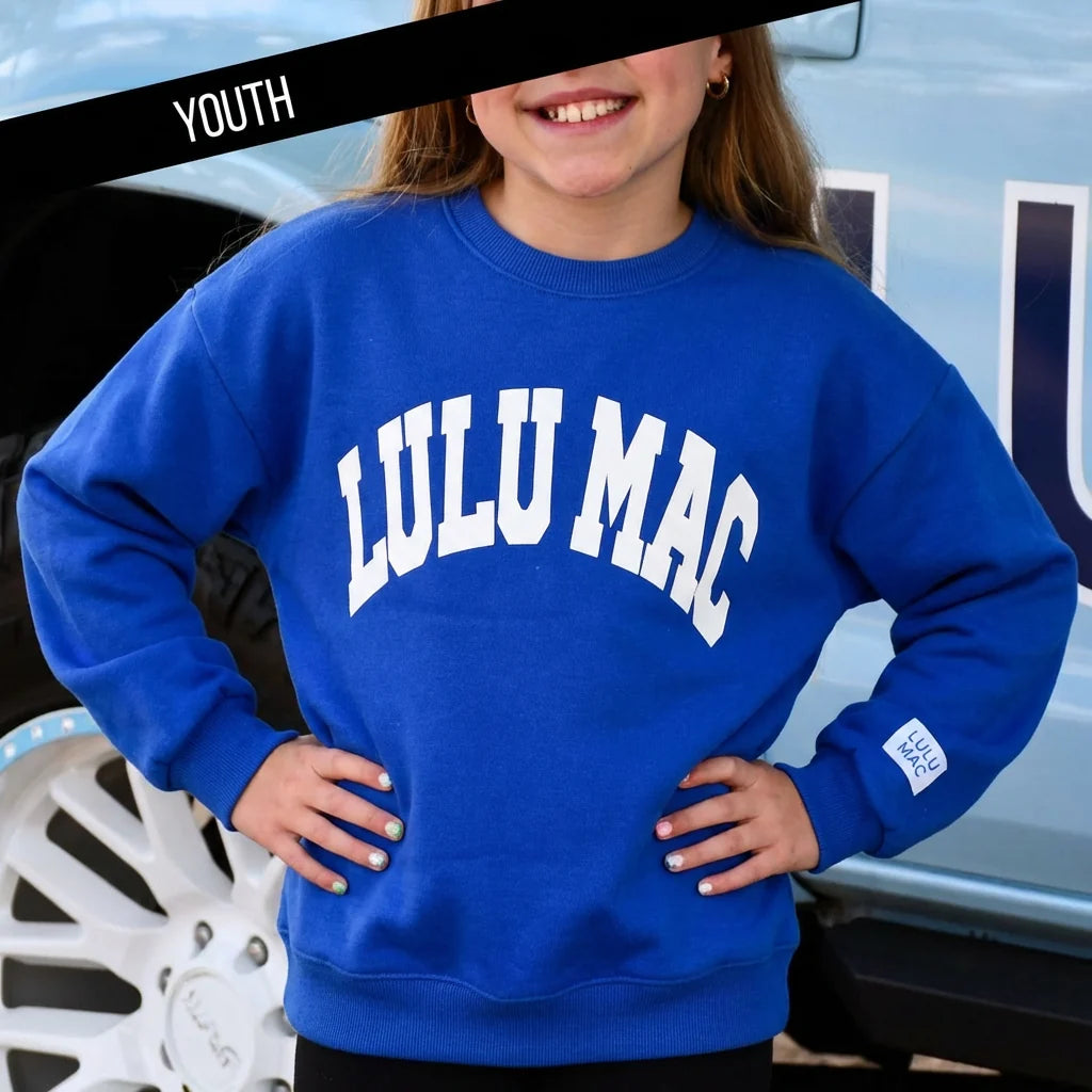 LuluMac Youth Sweatshirt Royal with White Puff