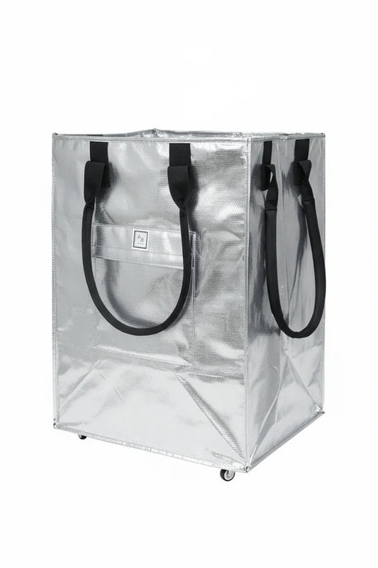 Silver Mini Foldable Rolling Shopping Bag with Neoprene Handle