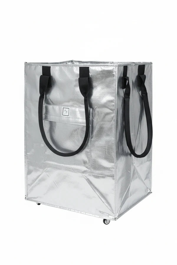 Silver Large Foldable Rolling Shopping Bag with Neoprene Handle