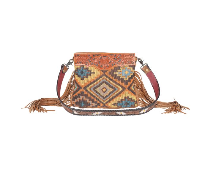 Myra Garnet Waves Hand-Tooled Bag