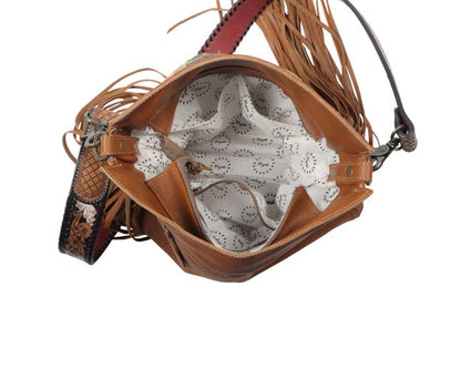 Myra Garnet Waves Hand-Tooled Bag