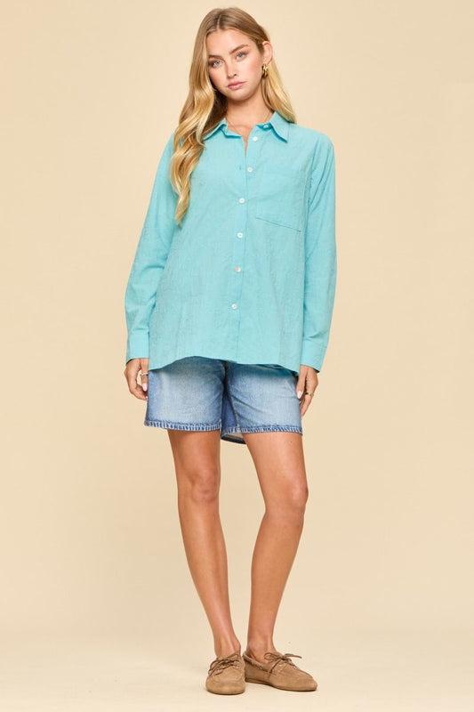 Dear Scarlett Aqua Soft Stitch Button Top