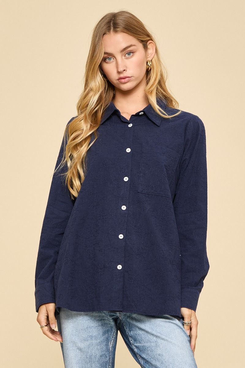 Dear Scarlett Navy Soft Stitch Button Top