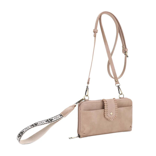 Taupe Jolie Crossbody Wallet With Boho Wrist Strap