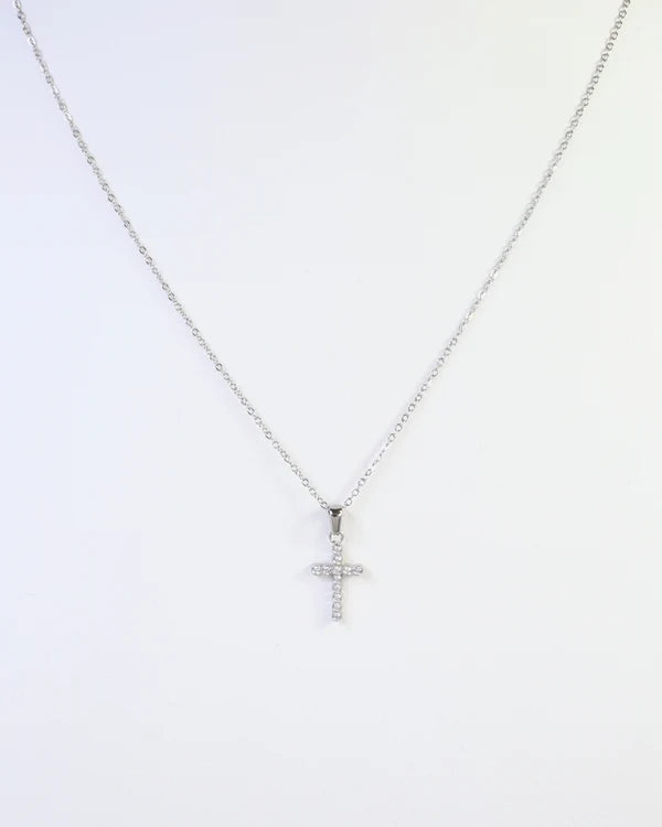 Brooklyn CZ Cross Necklace WP Silver